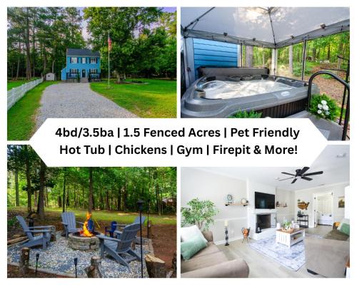 Wake Forest House | Private 1 Acre Retreat, Spa, Firepit, Gym, Chickens, King Suite, Pets