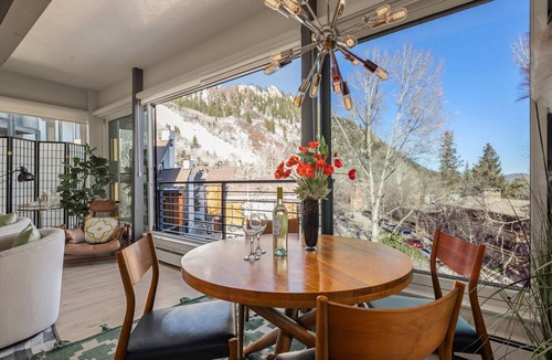 Aspen Condo | Aspen Mountain Hideaway - Stunning Views! Modern Decor, Wood FP, Outdoor Pool, HT & Walk to Town
