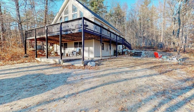 Open concept home close to the beach with gas fireplace and deck